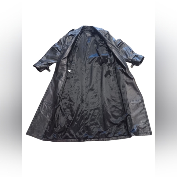 Ocean West Vintage Leather Trench Coat Black Size Medium  EUC - Picture 6 of 8